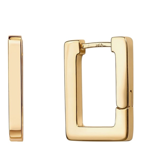 14k Gold Plated 925 Sterling Silver Rectangular Hoop Earrings - Picture 1 of 4